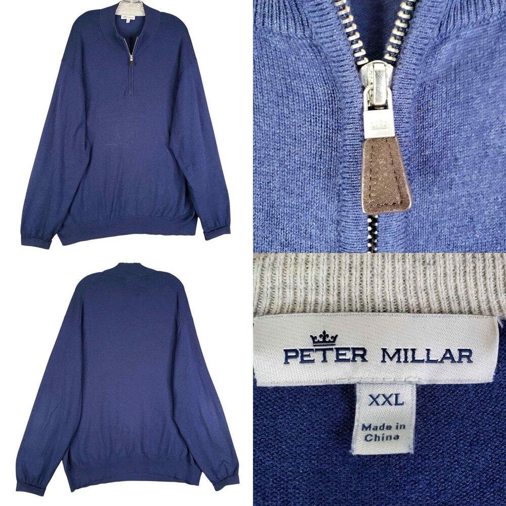 Peter Millar Men's Quarter Zip Long Sleeve Pullover Size XXL Navy Blue